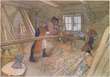 Onkel Johan in der Werkstatt auf dem Bauernhof